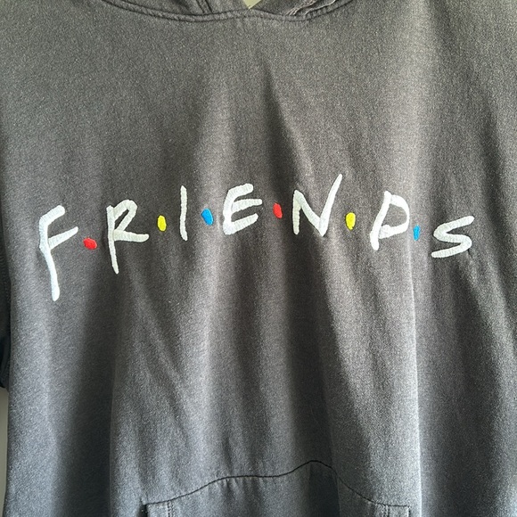 Embroidered Friends Womens Logo Black/Gray Hoodie Kangaroo Pocket Sweatshirt - Picture 3 of 7